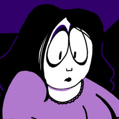 A drawing of me with paperwhite skin and a purple dress